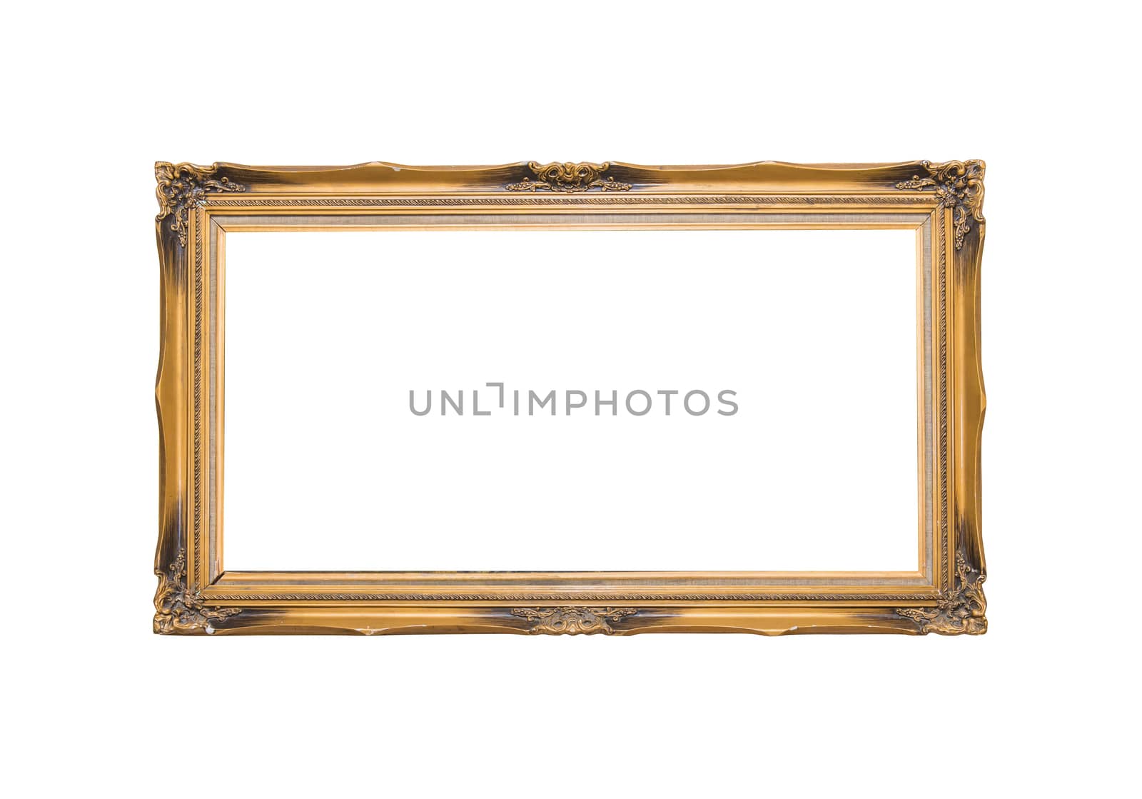 Gold frame Elegant vintage Isolated on white background.