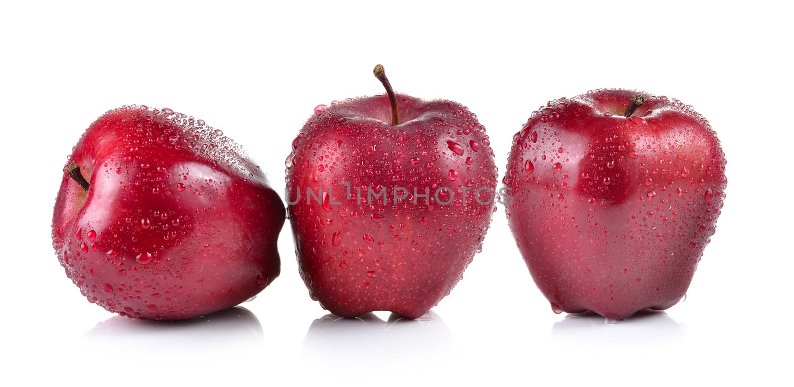 red apple with water drops on white background