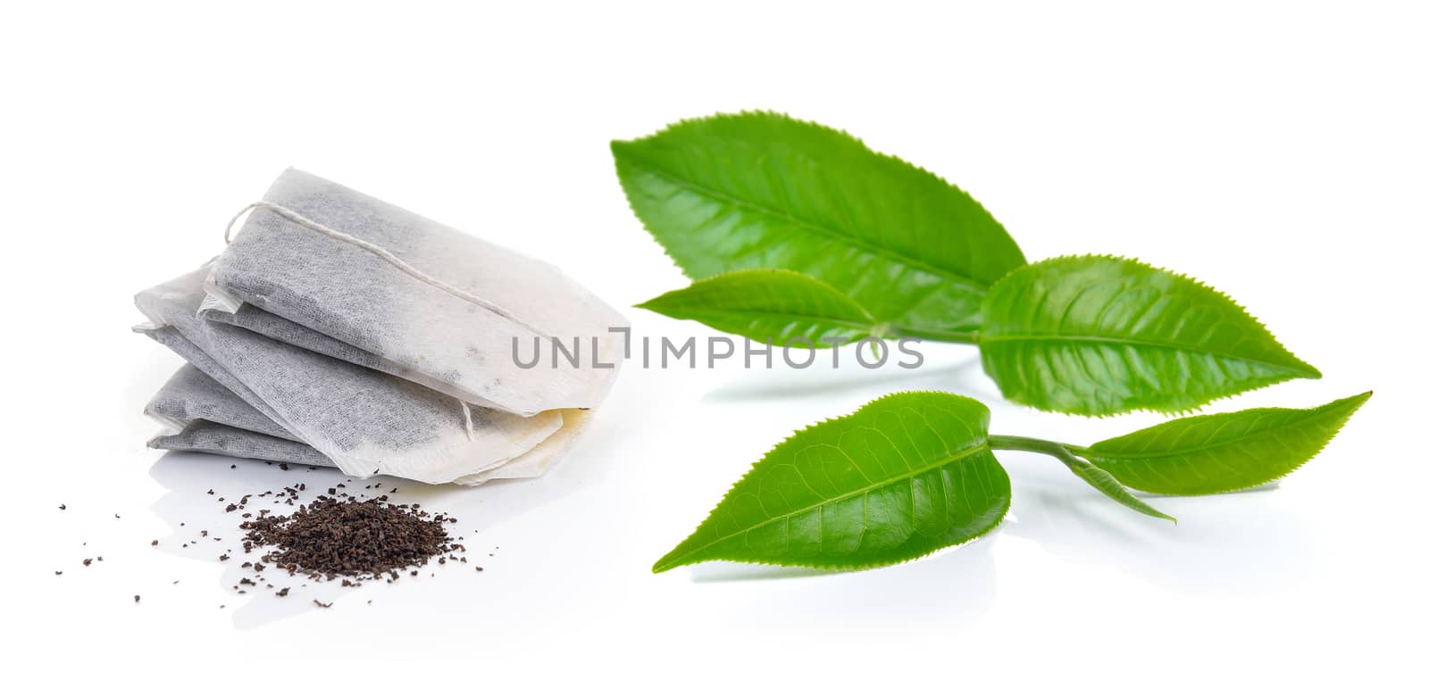 Teabag and tea Isolated on white background by sommai