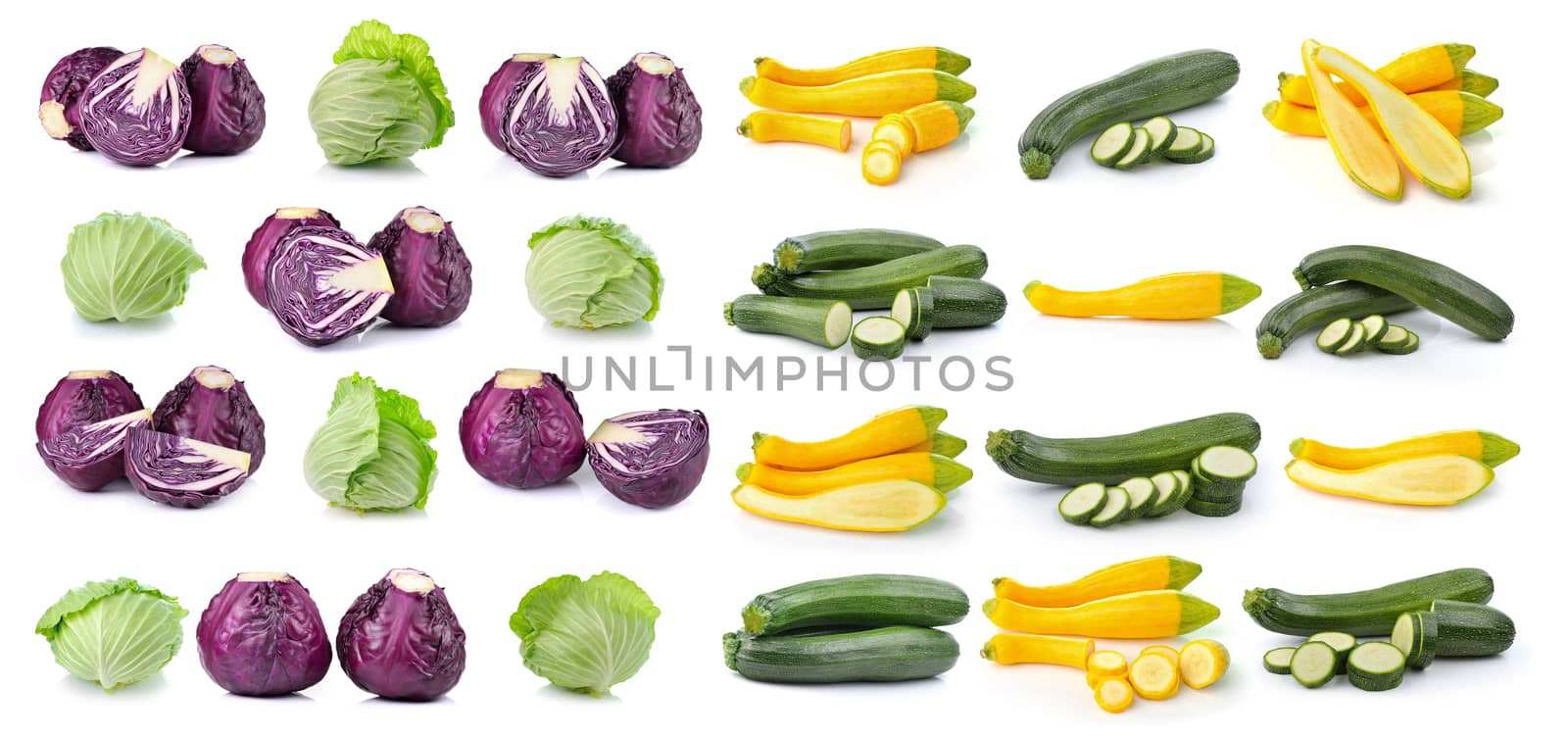 cabbage and  zucchini isolated on white background by sommai