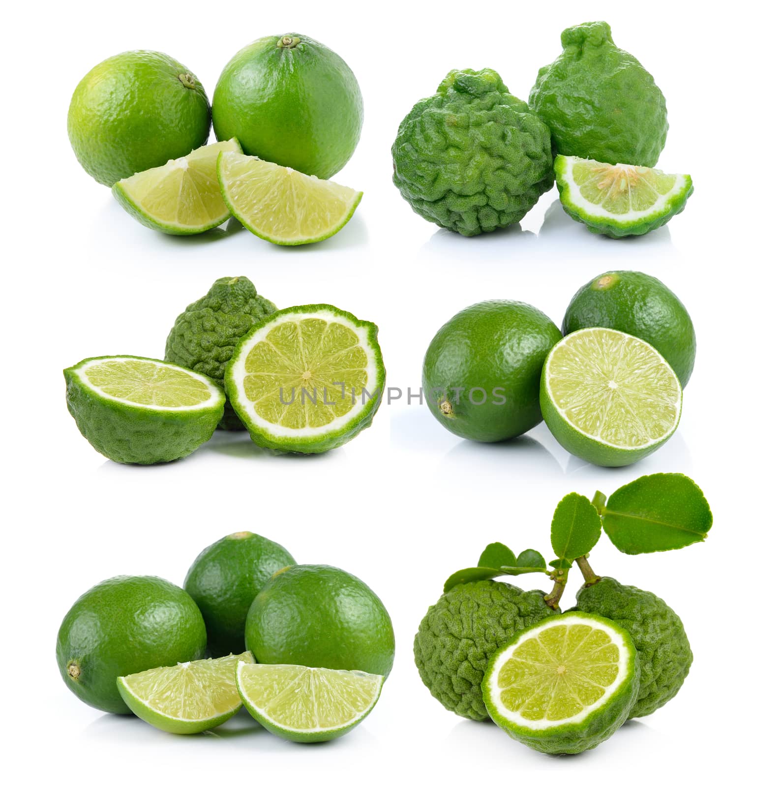 Bergamot fruit and lime on a white background by sommai