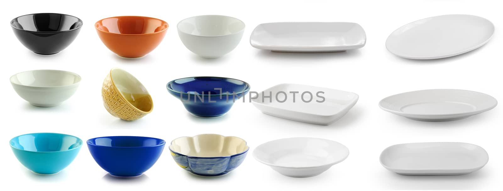 ceramic bowl and plate on white background by sommai