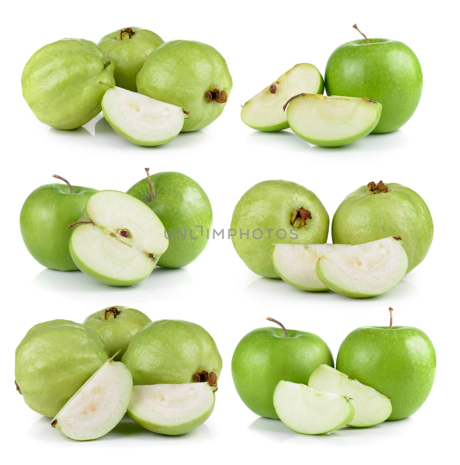 guava fruit and apple isolated on white background