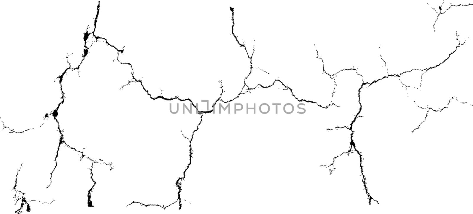 Vector group of black branch grunge cracks isolated on white background