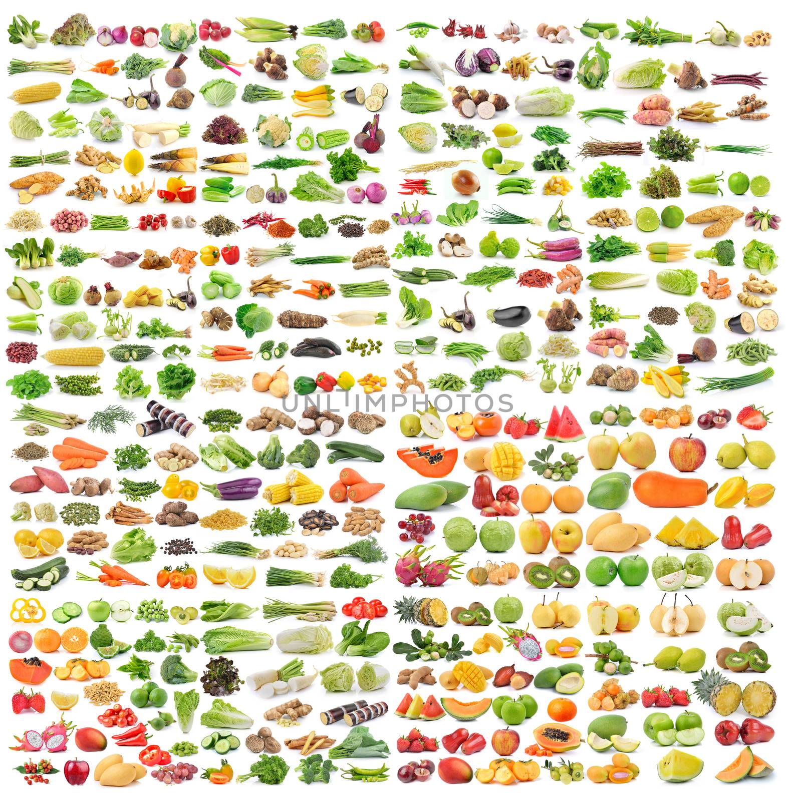 set of vegetable and fruit on white background by sommai