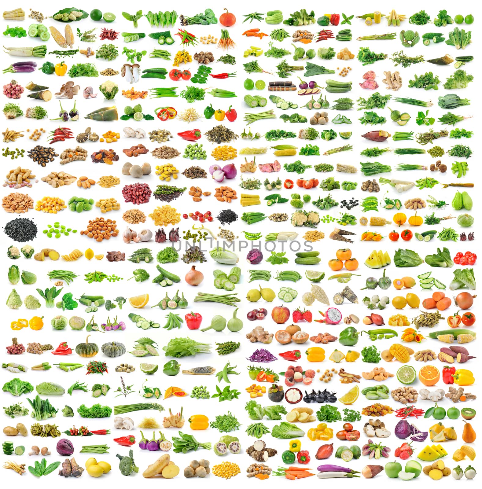 set of grains and vegetable on white background by sommai