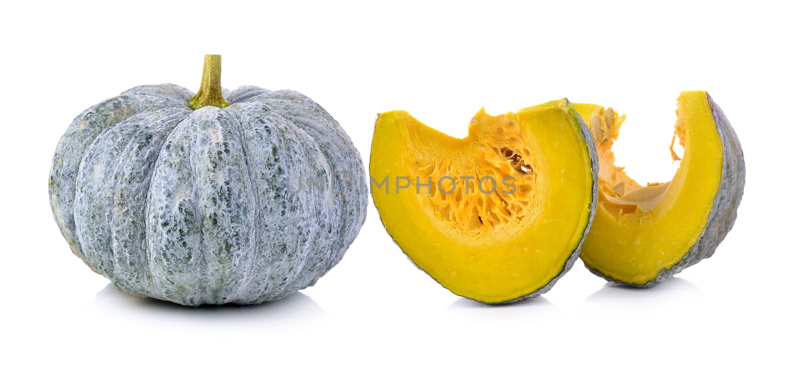 Green pumpkin isolated on the white background by sommai