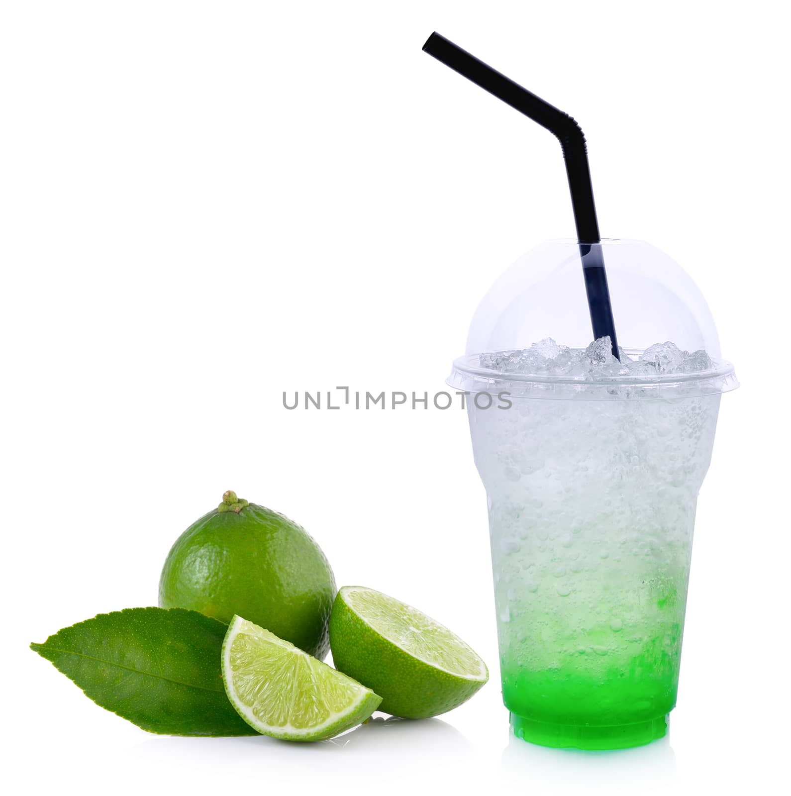 Summer drinks with ice and lime on white background by sommai
