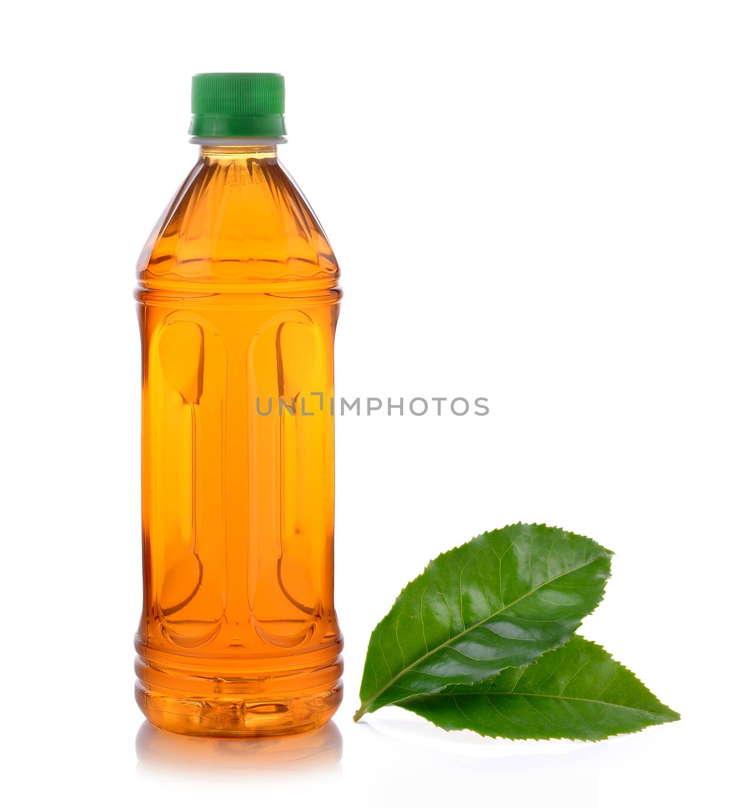 bottle of ice tea and green tea on white background by sommai