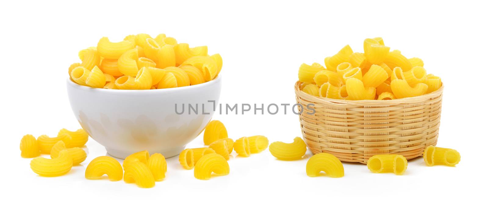 dry macaroni on white background