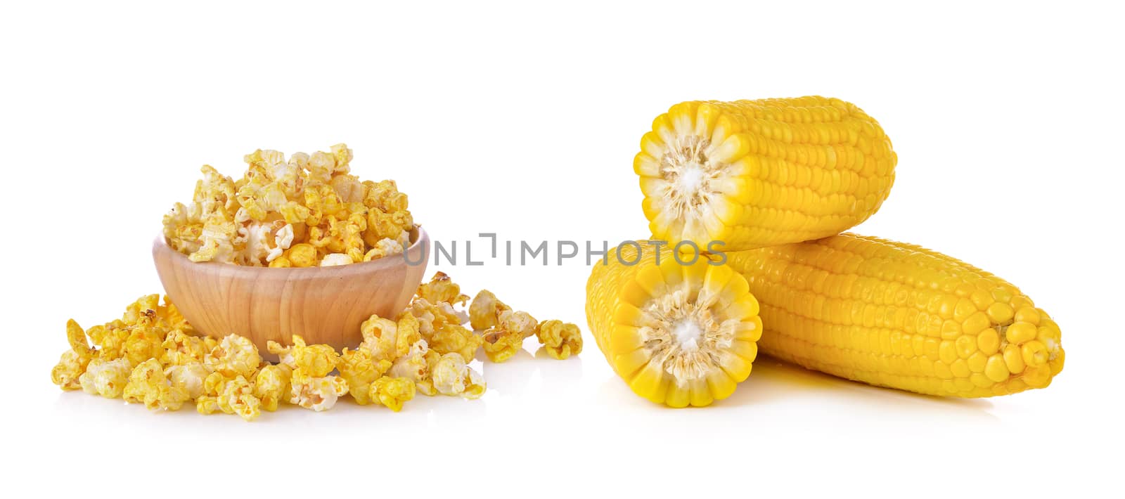 corn and Pop Corn on white background