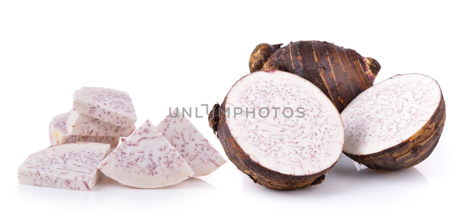  taro roots on white background by sommai