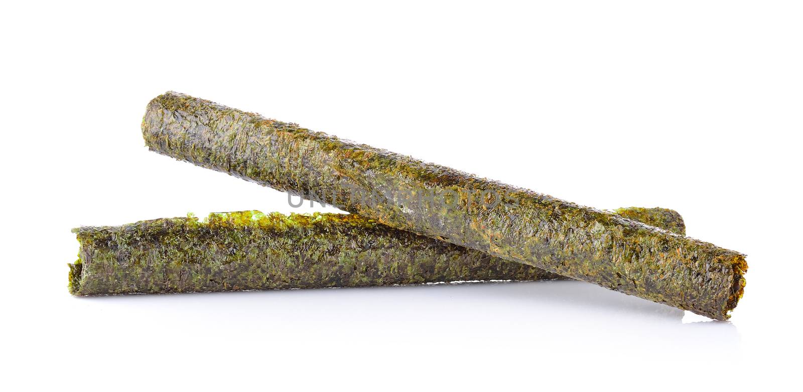 fried seaweed on white background