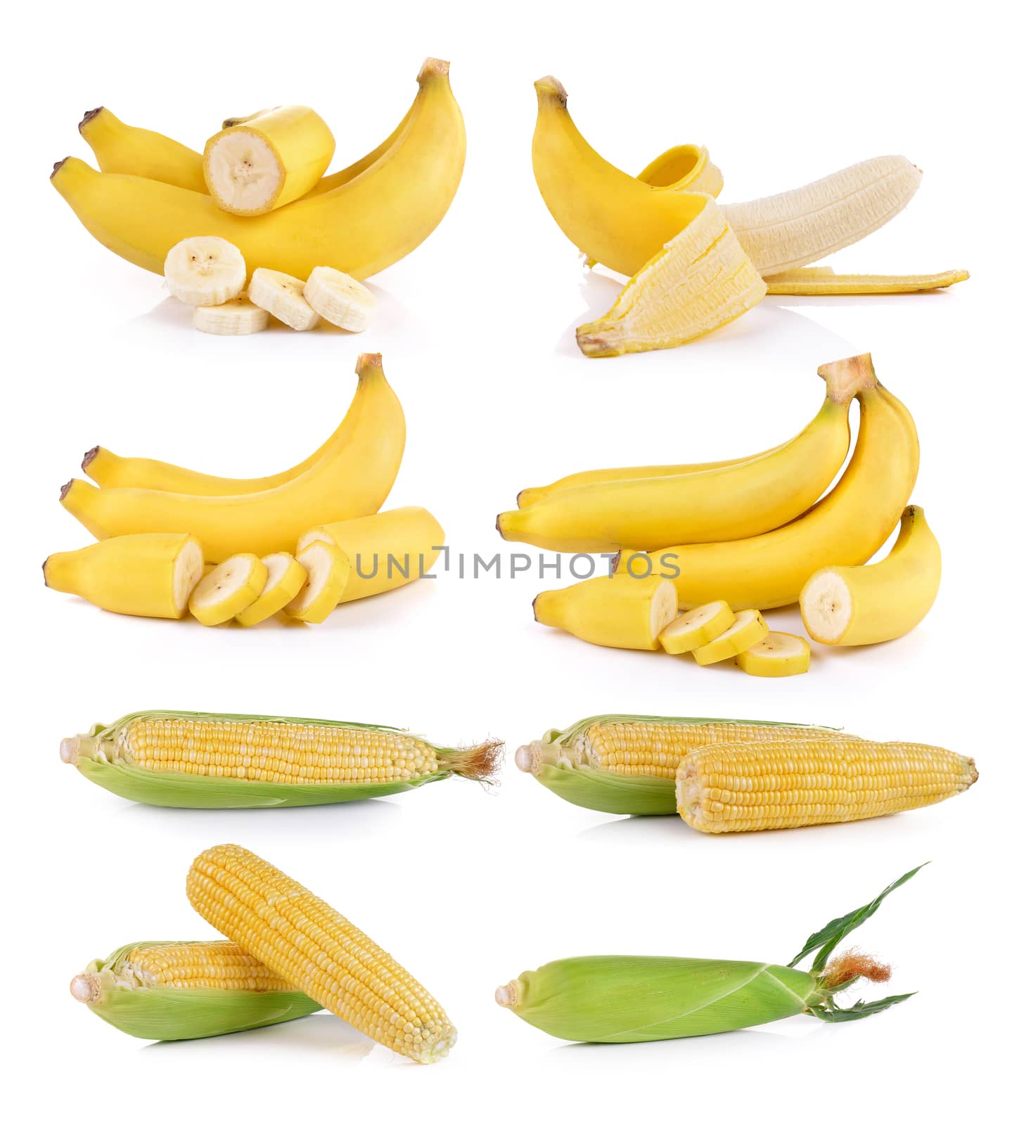 bananas and corn on white background by sommai