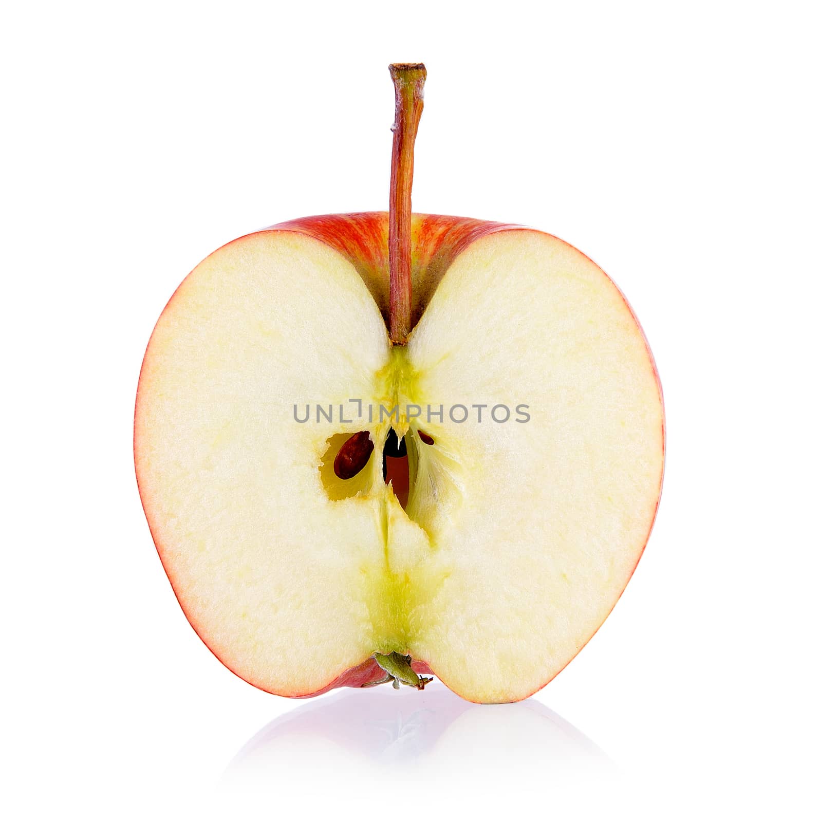 half red apple isolated on white background by sommai