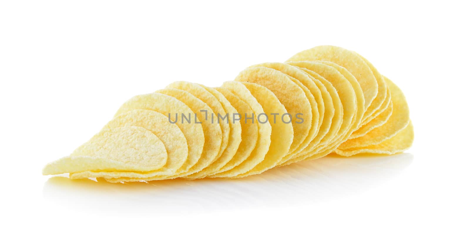 Potato chips on white background