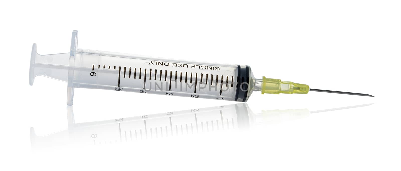 empty syringe for injection on white background by sommai