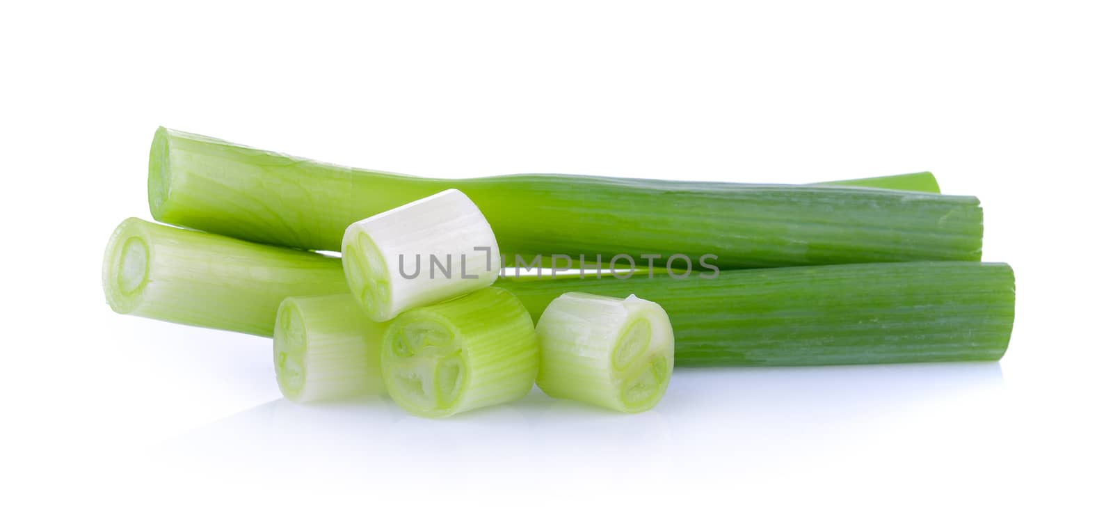 green onion slice on white background by sommai