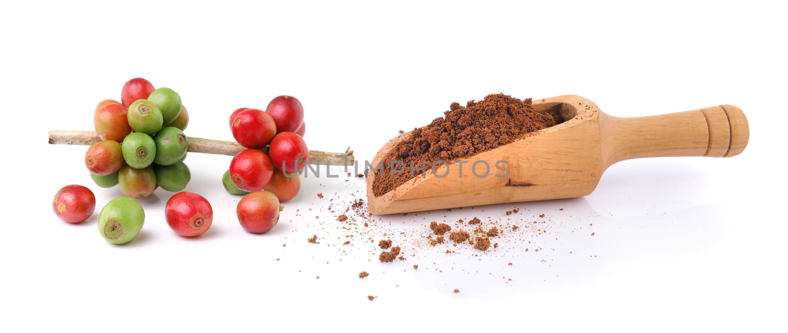 coffee beans and instant coffee in the scoop by sommai