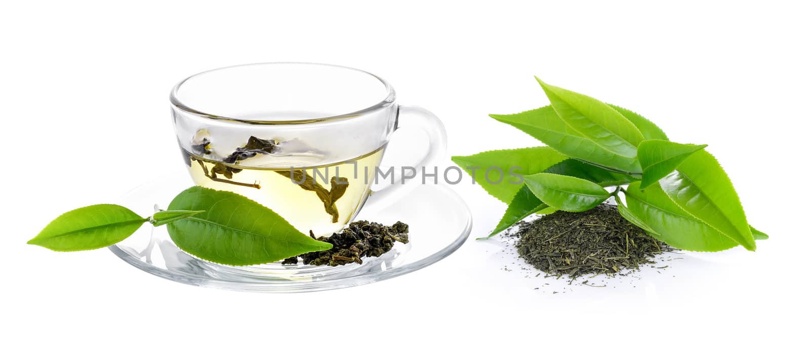 cup of green tea on white background