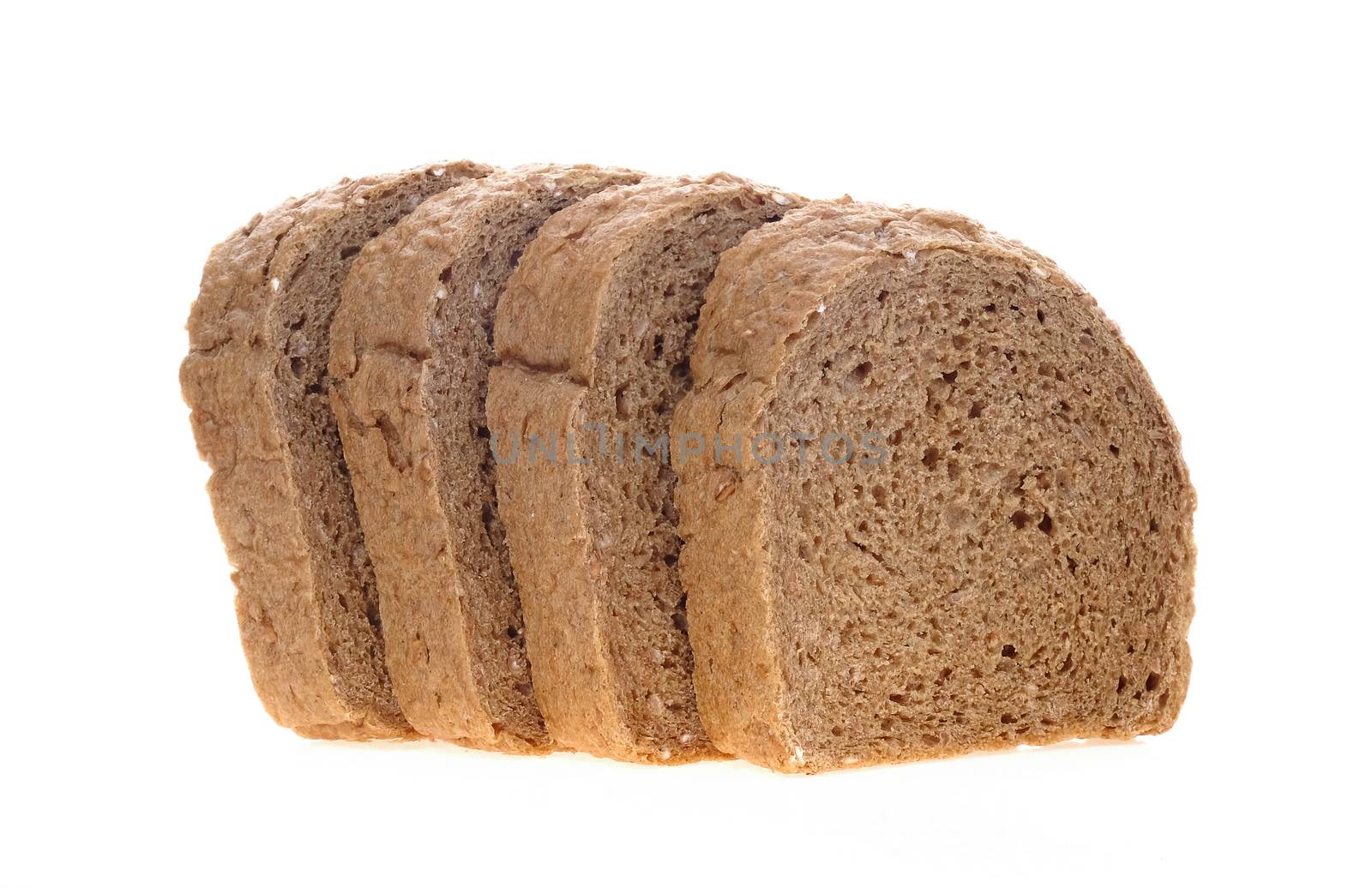 Chocolate bread sliced lay on white background. by poungsaed