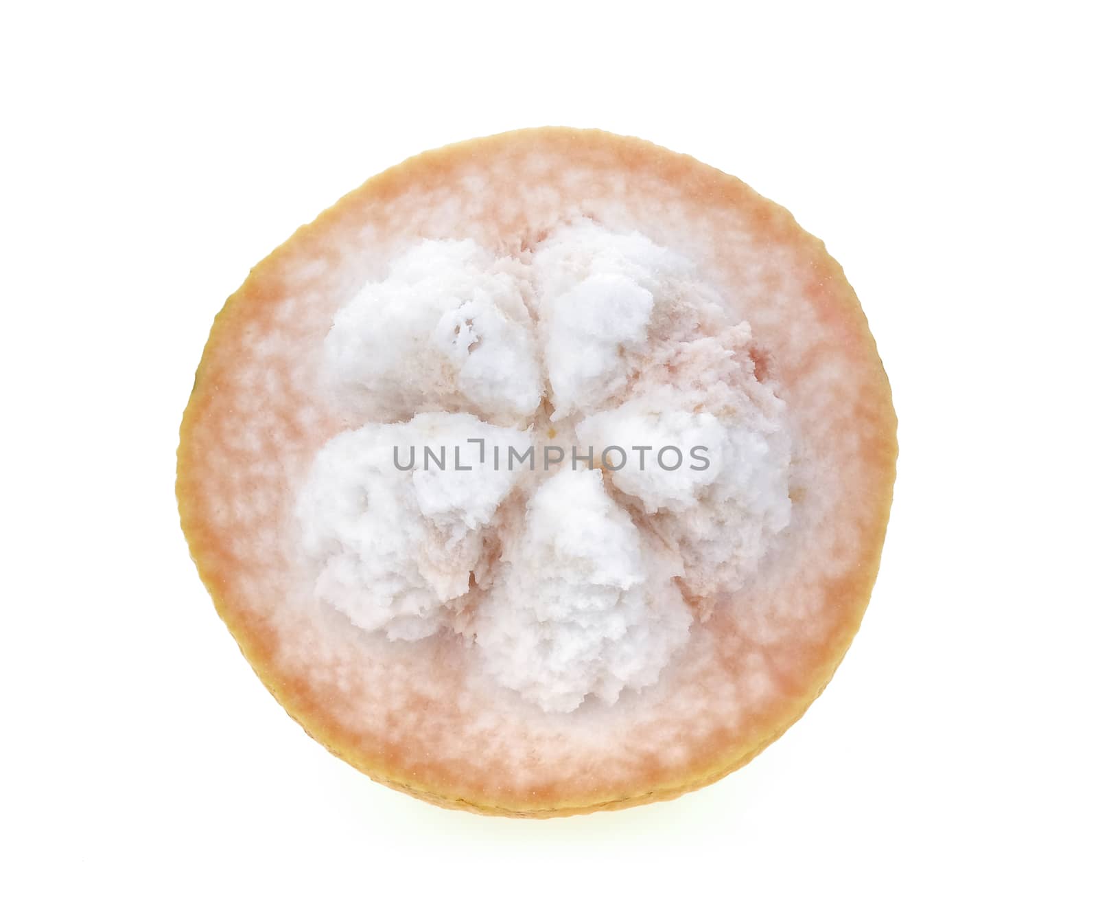 Santol fruit cut half on white background.