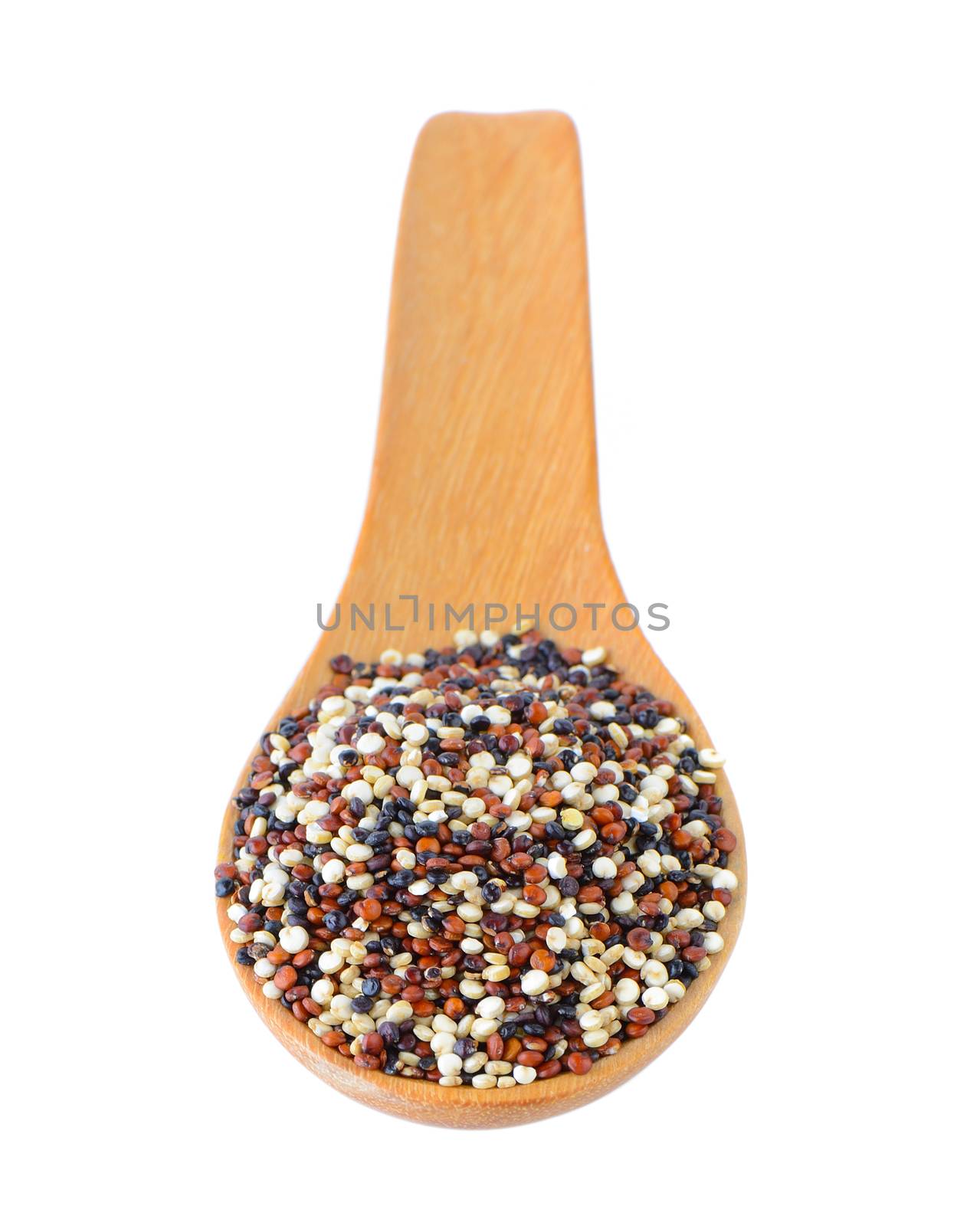 Quinoa seeds in wood spoon on white background by sommai