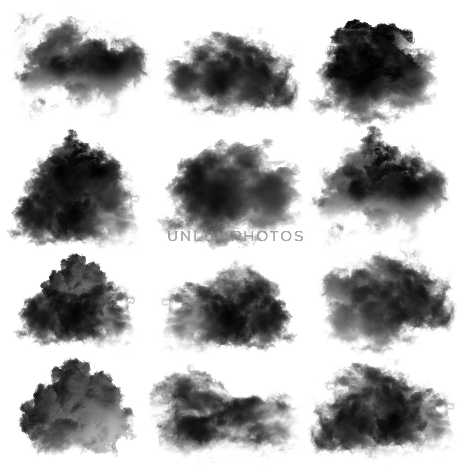 Black clouds or smoke on a white background by sommai