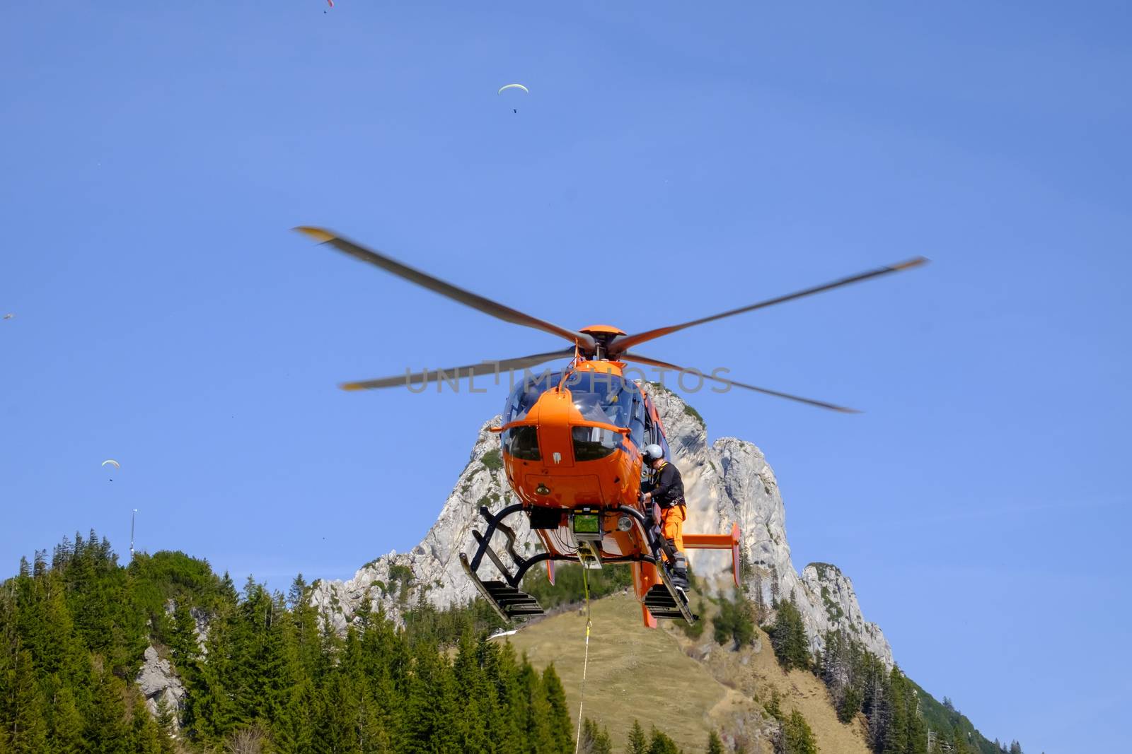 Mountain rescue helicopter in Bavaria, Germany