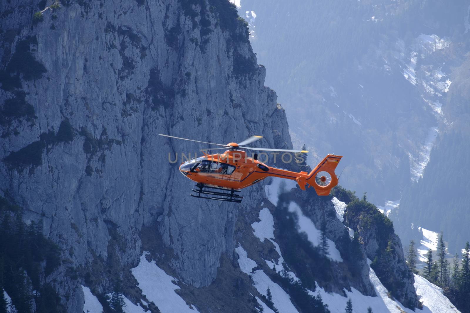 Mountain rescue helicopter in Bavaria, Germany