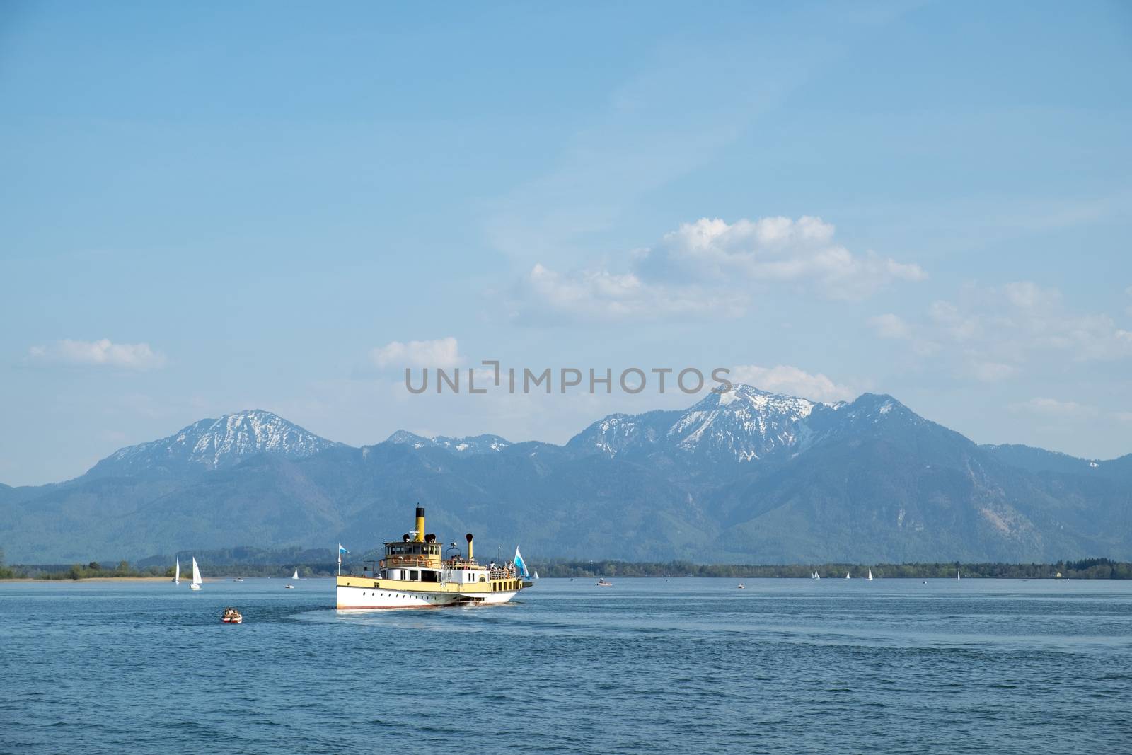 Boat on Chiemsee in Bavaria, Germany in spring