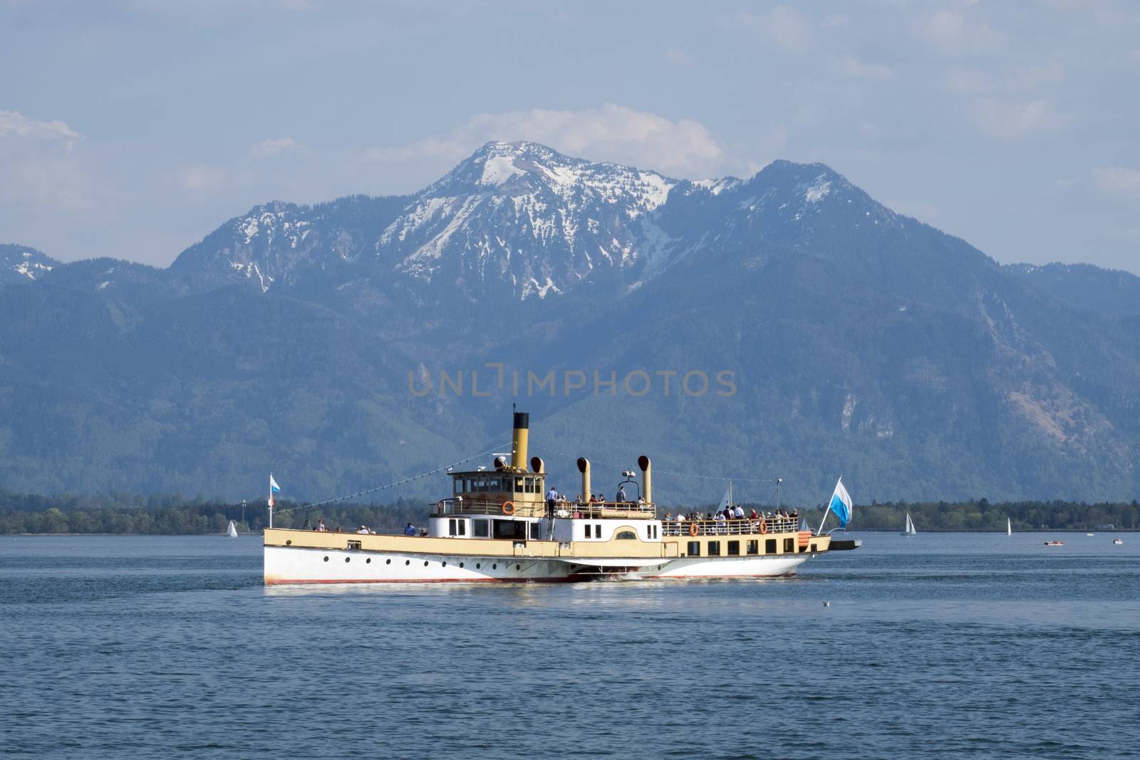 Boat on Chiemsee in Bavaria, Germany in spring