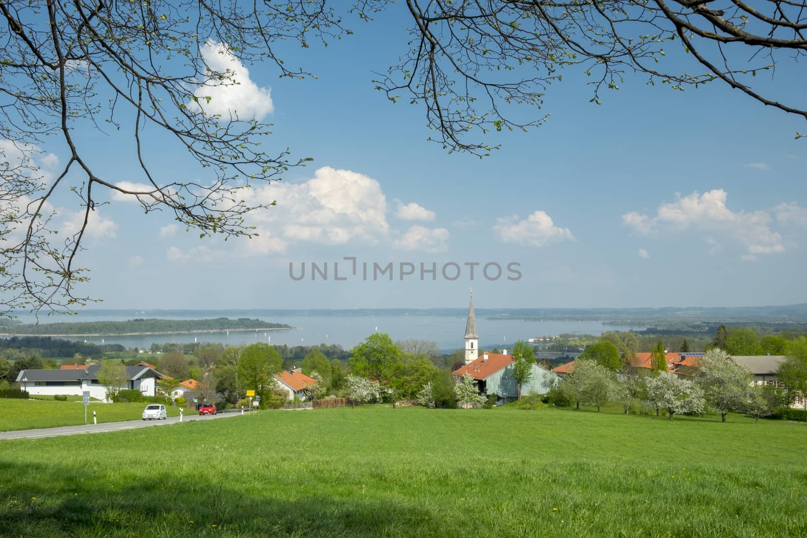 View to Chiemsee in Bavaria, Germany in spring