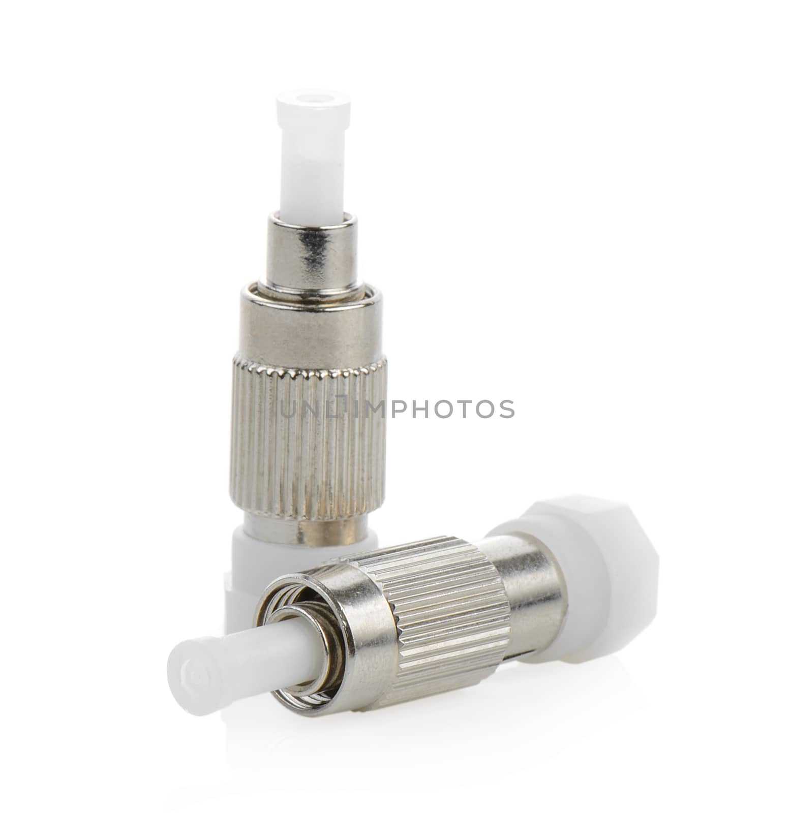 fiber optic connectors, ST, SC and FC isolated on white background
