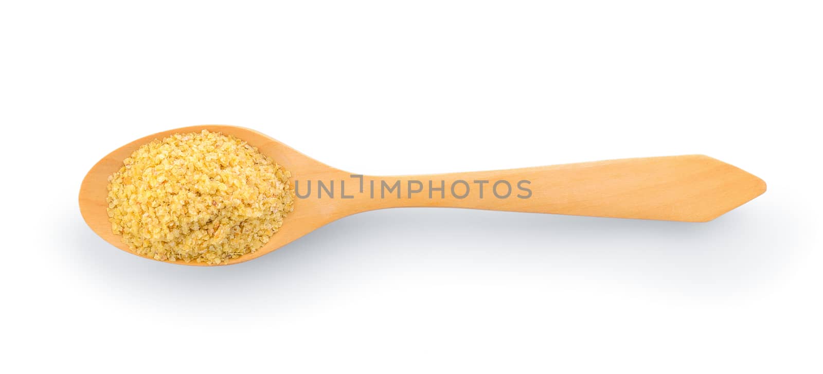 Wheat germ in wood spoon on white background by sommai