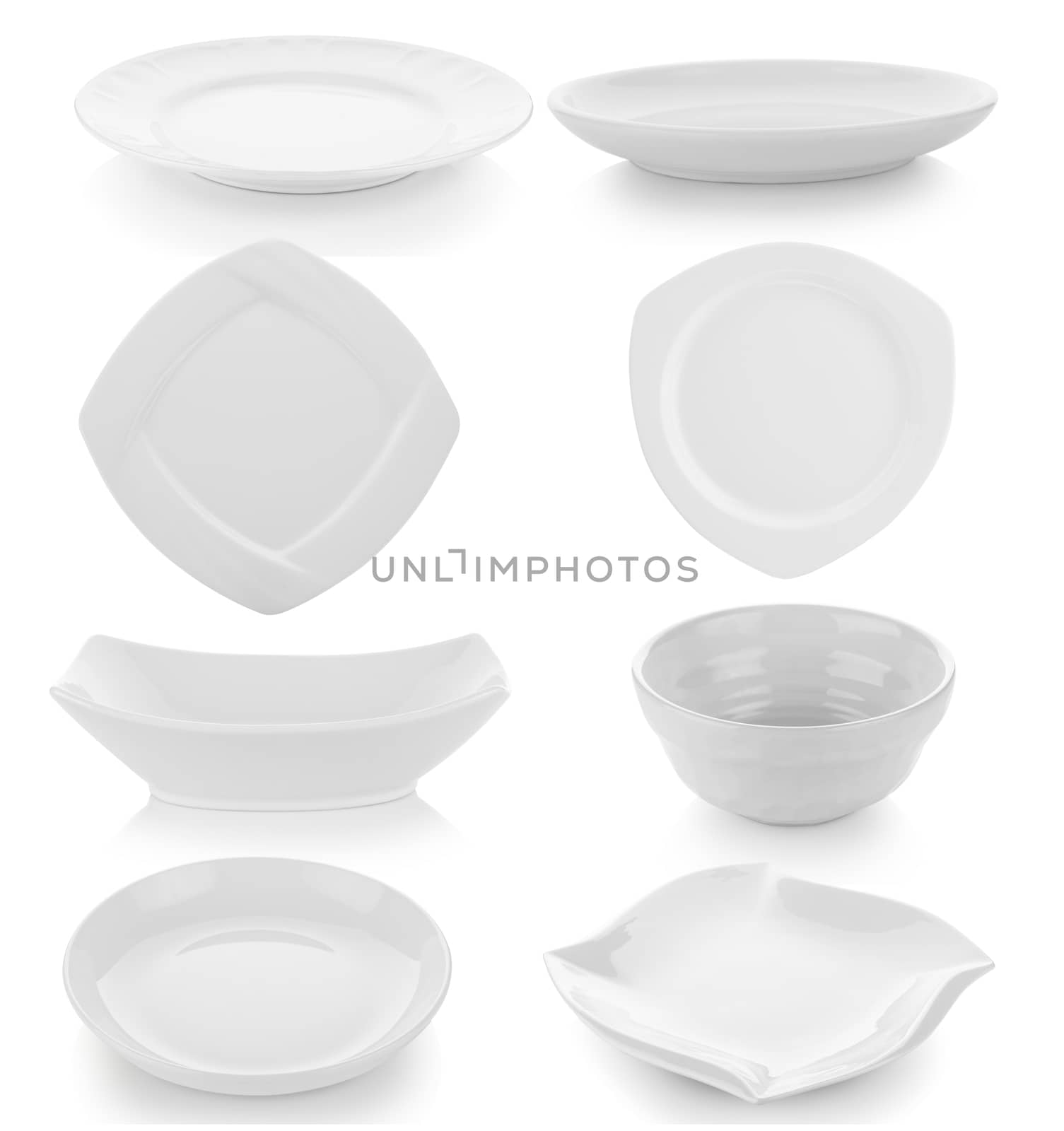 set of plate and bowl on white background by sommai