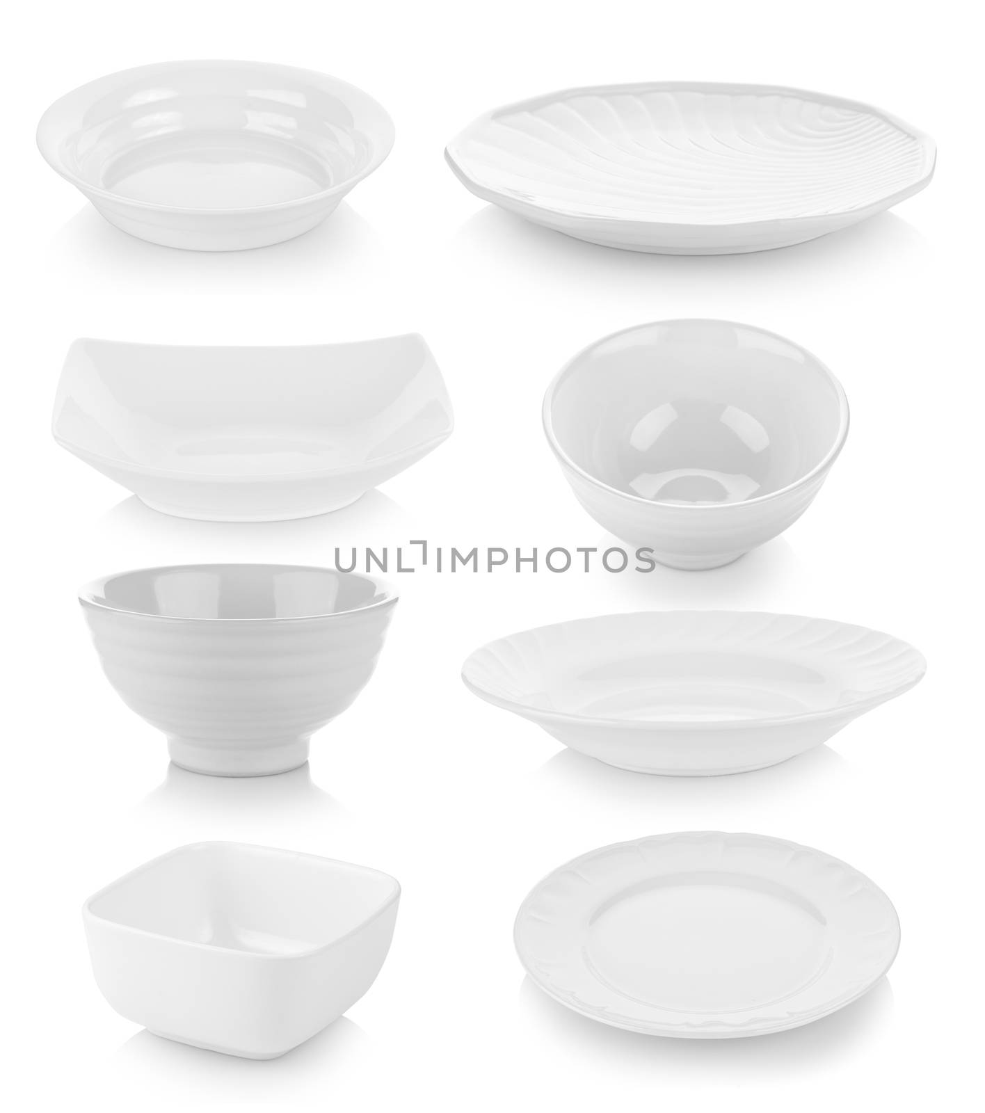 set of plate and bowl on white background