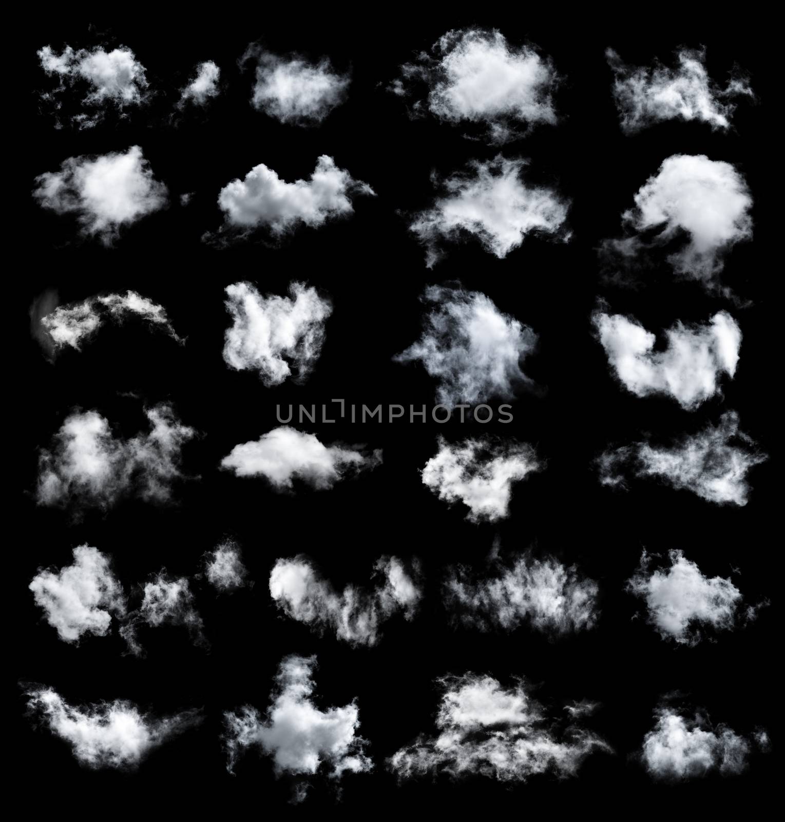 Set of clouds on black background