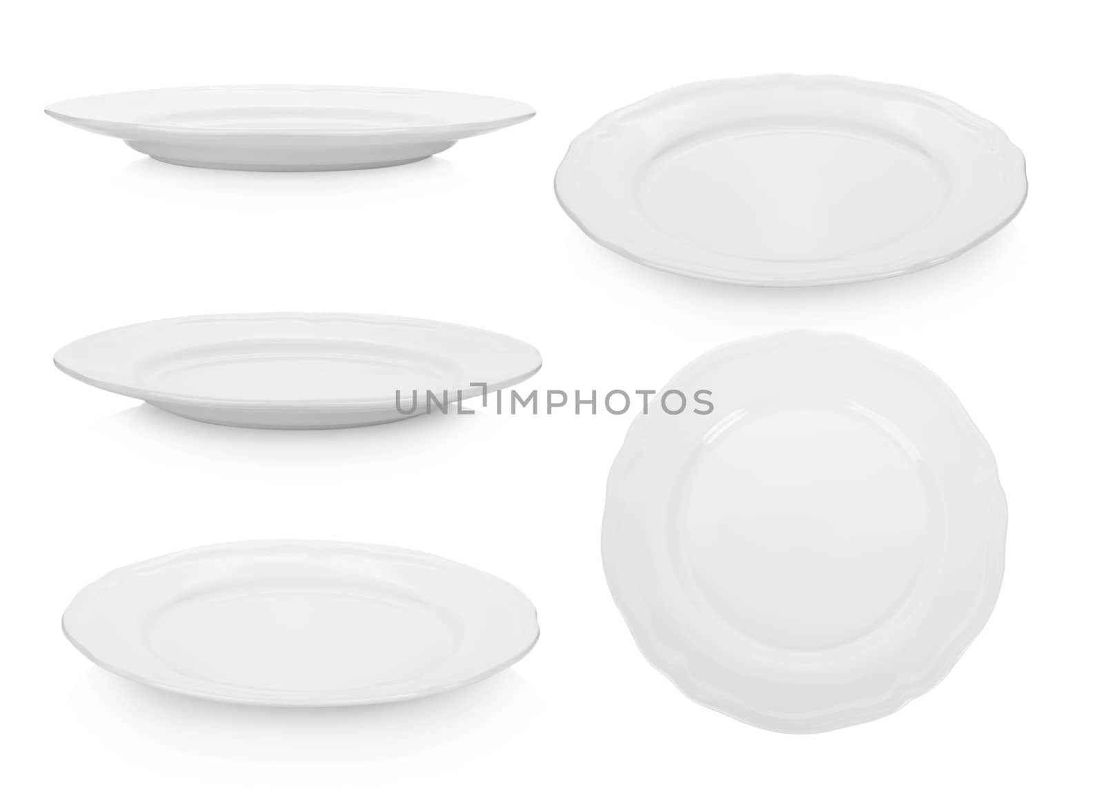 collection of white plate on white background