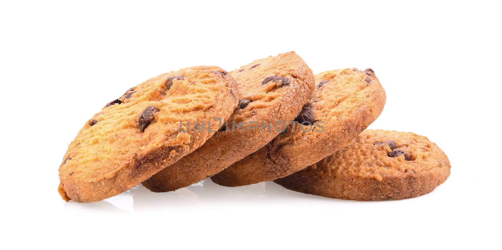 chocolate chip cookies on white background