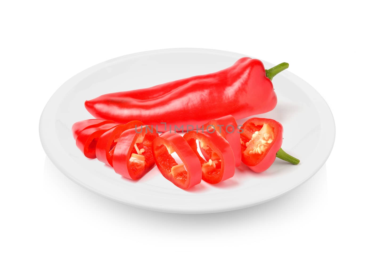 chili pepper plate on white background