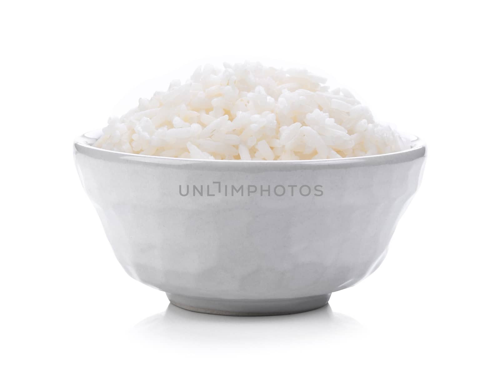 Rice in a bowl on white background