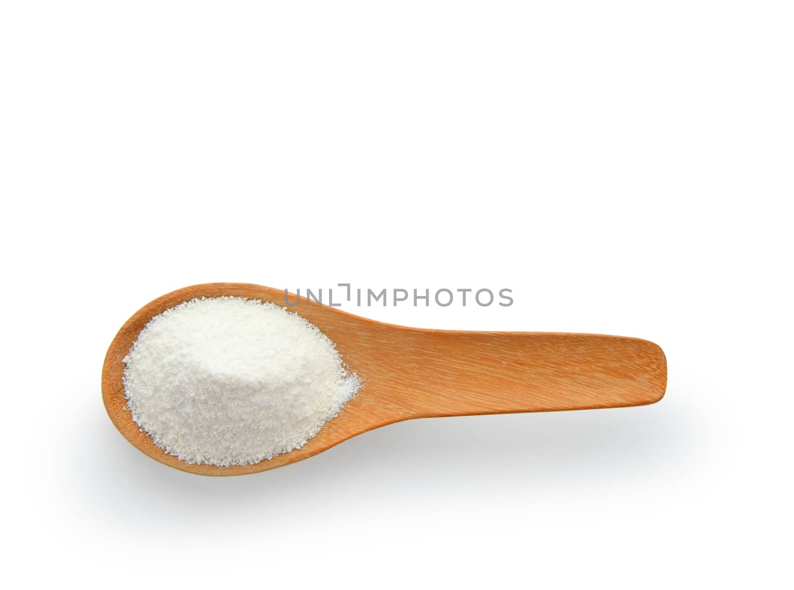 Creamer, Coffee whitener, Non-dairy creamer in wood spoon on whi by sommai