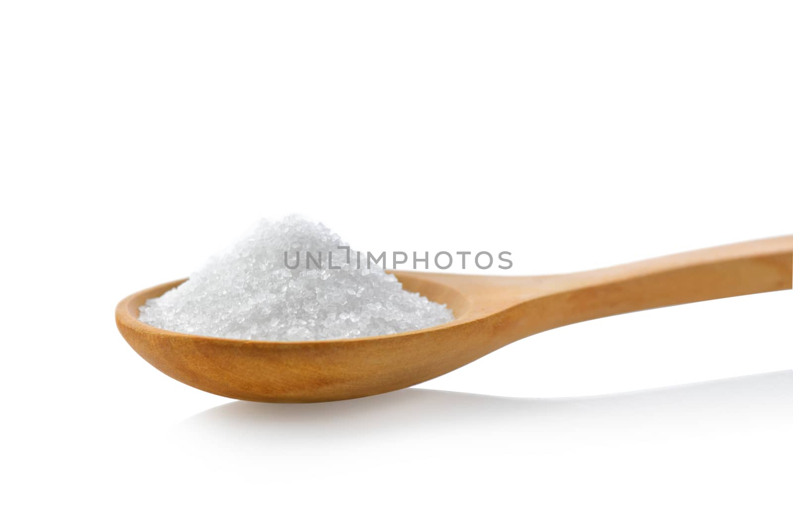 sugar in wood spoon on white background by sommai