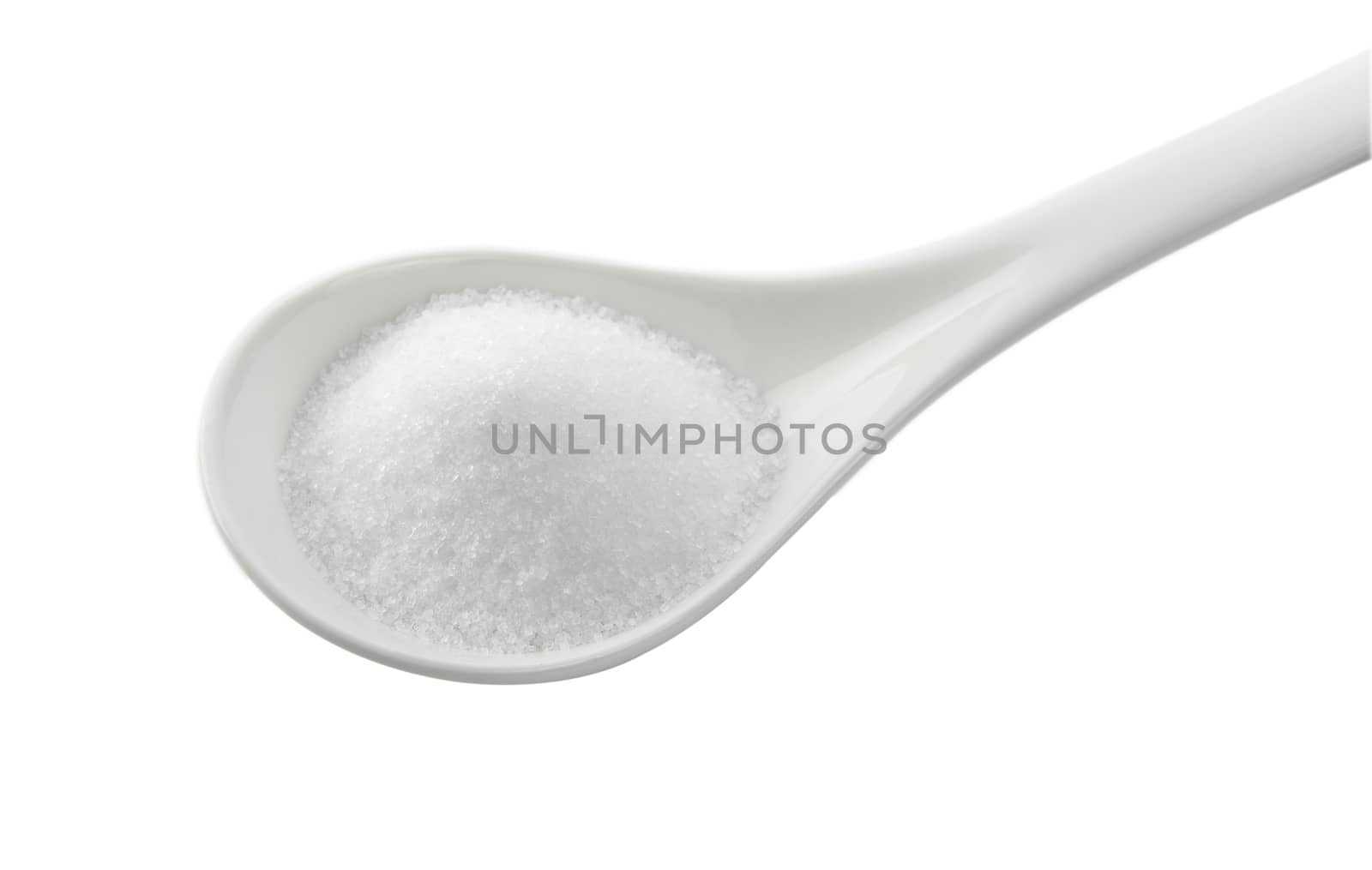 sugar in spoon isolated on white background