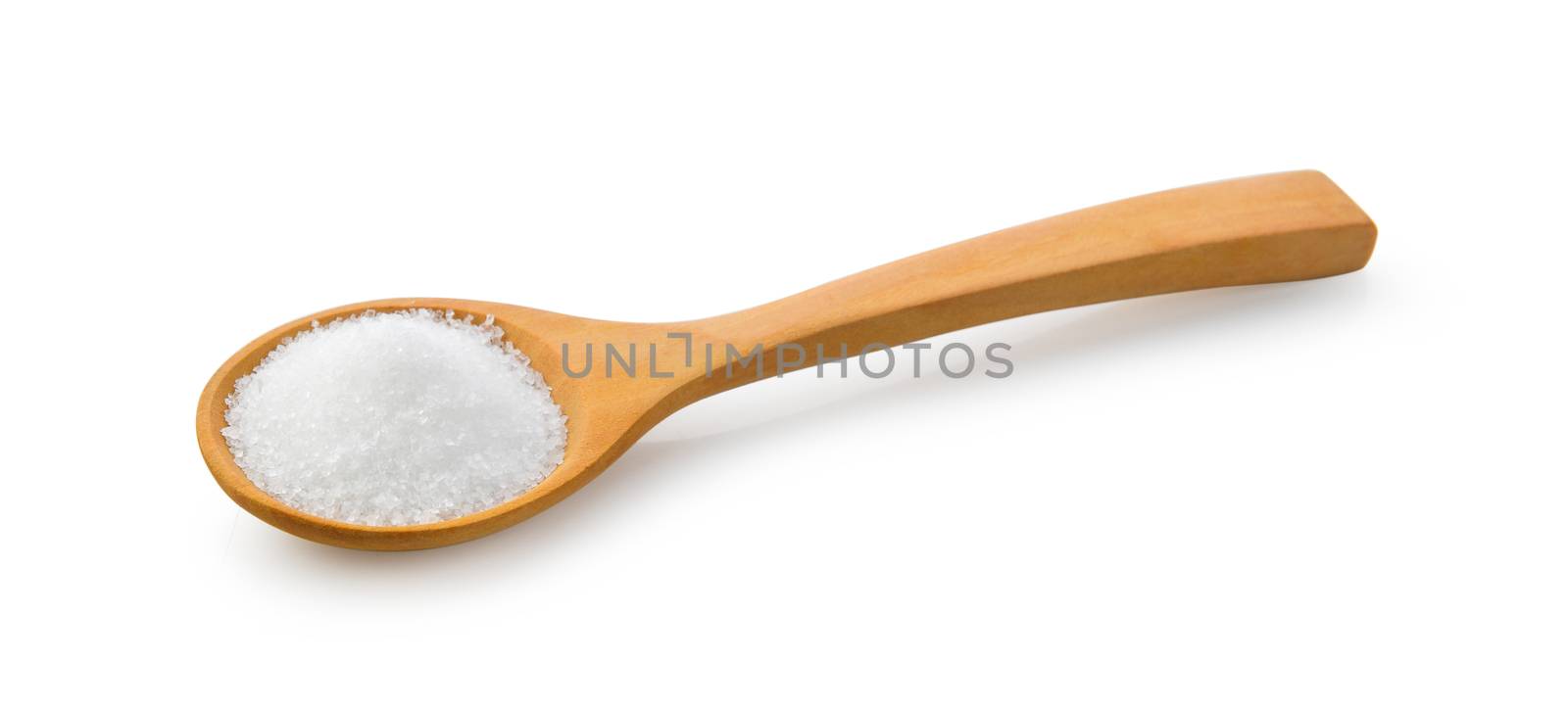 sugar in wood spoon on white background by sommai