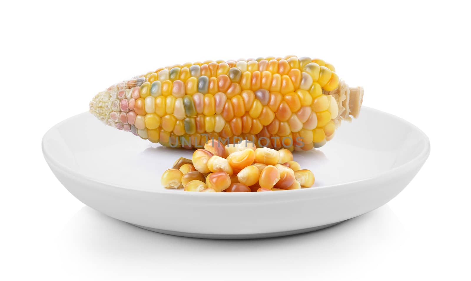 corn in plate on white background by sommai