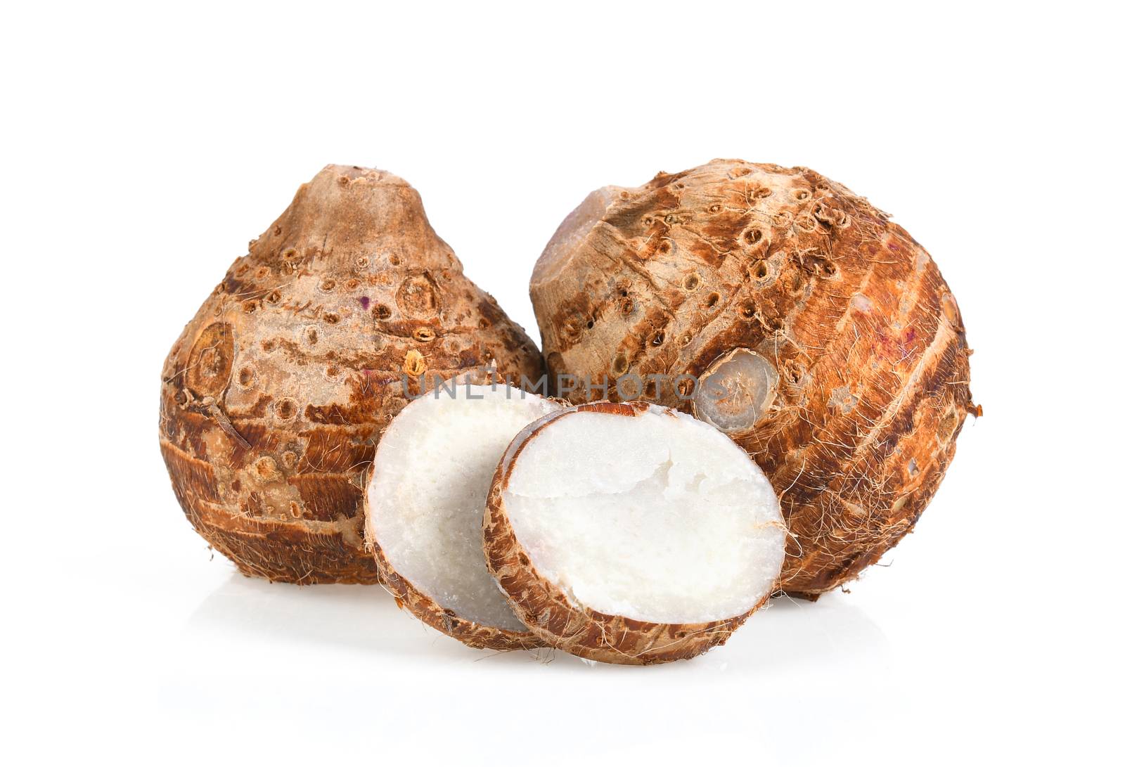 sweet taro root isolated on white background