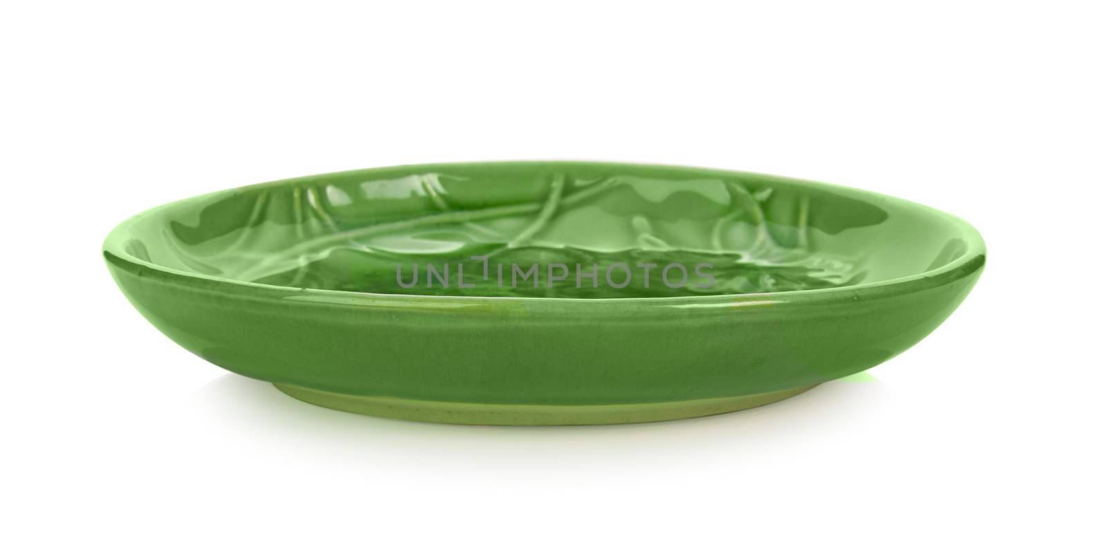 green ceramic plate on white background