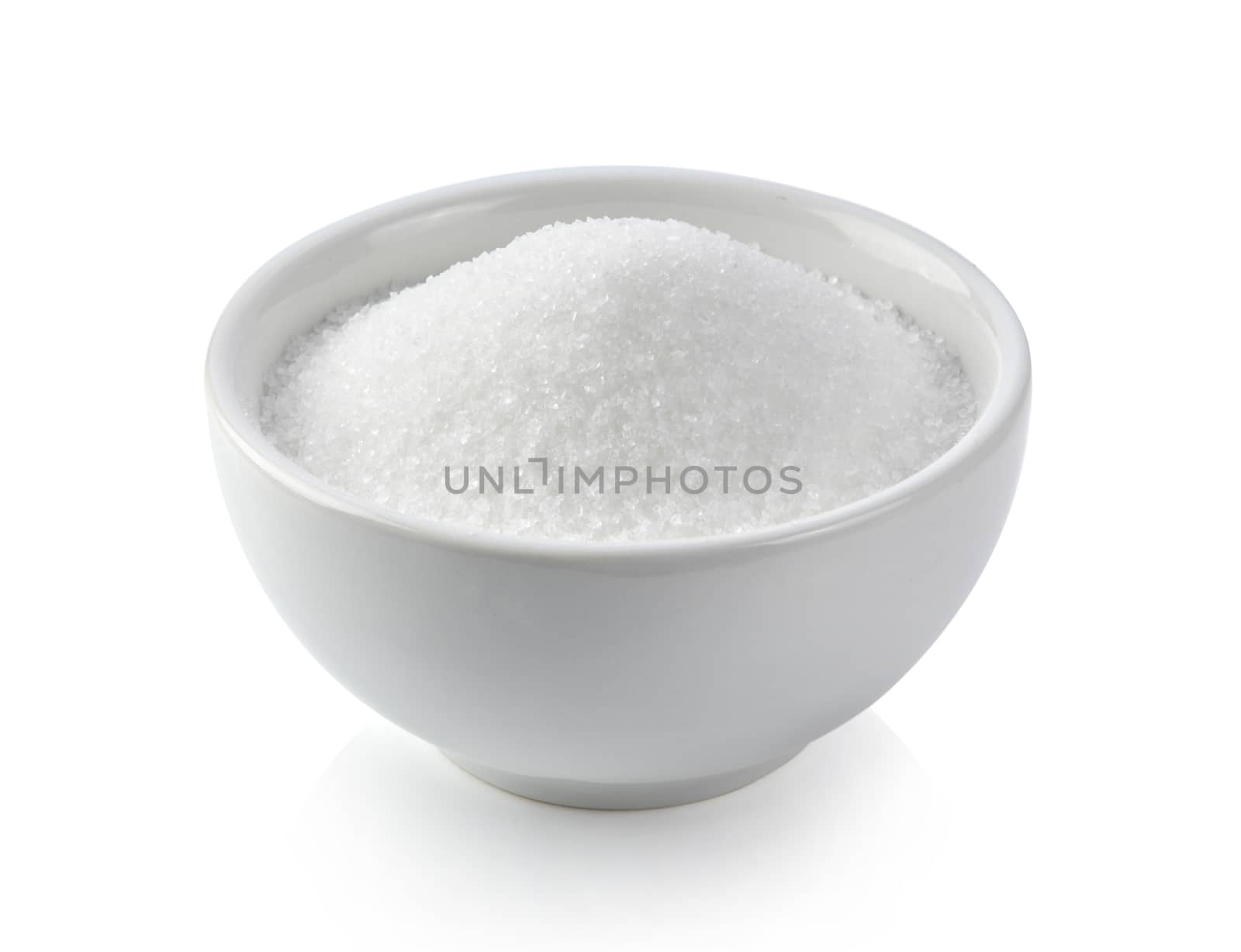 white sugar in white bowl on white background by sommai